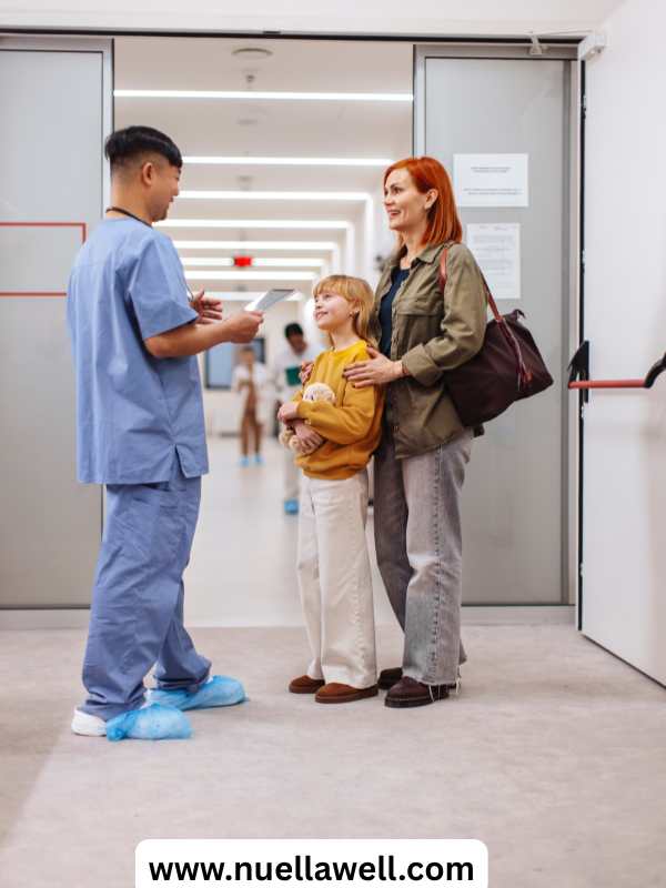 Mom-discussing-a-child’s-school-medication-policy-with-a-school-nurse