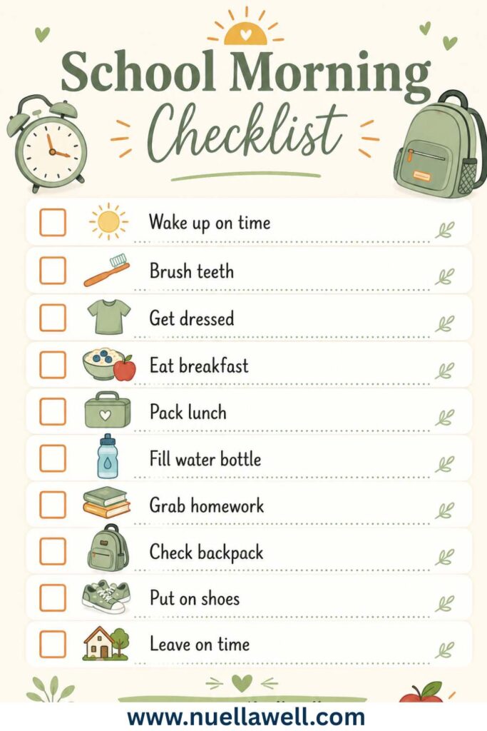 Printable-school-morning-checklist-for-busy-moms-and-children-how-to-make-school-mornings-less-stressful