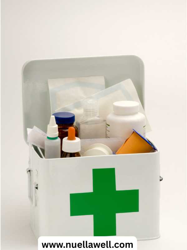 Small-medicine-box-with-vitamins-first-aid-supplies-and-labeled-bottles