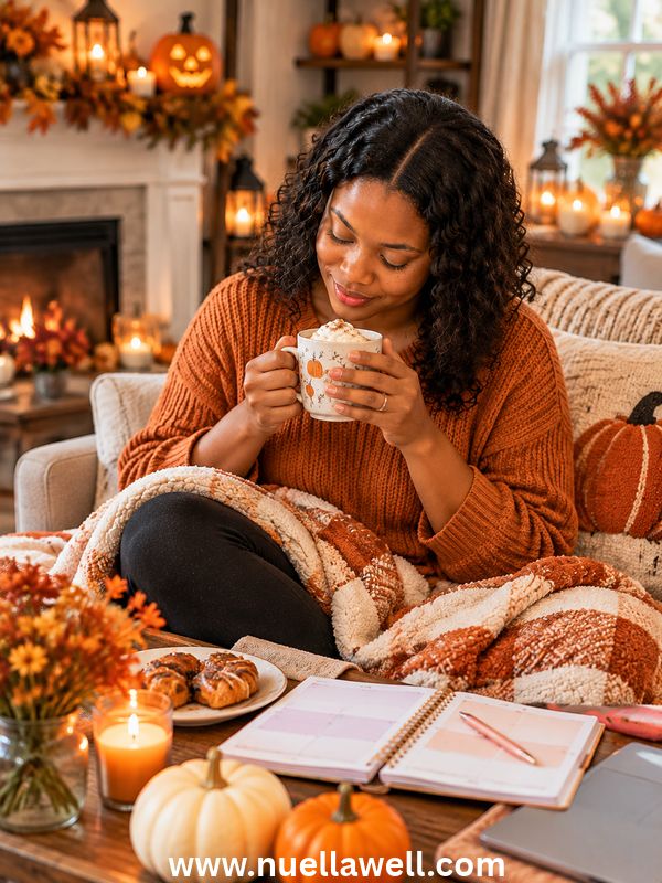 busy-mom-taking-a-relaxing-moment-while-preparing-for-halloween-with-her-family