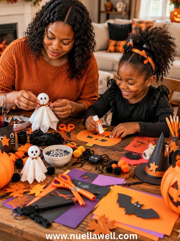 mother-and-child-making-halloween-crafts-together-at-home