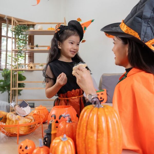 mom-and-child-doing-a-simple-Halloween-craft-at-home