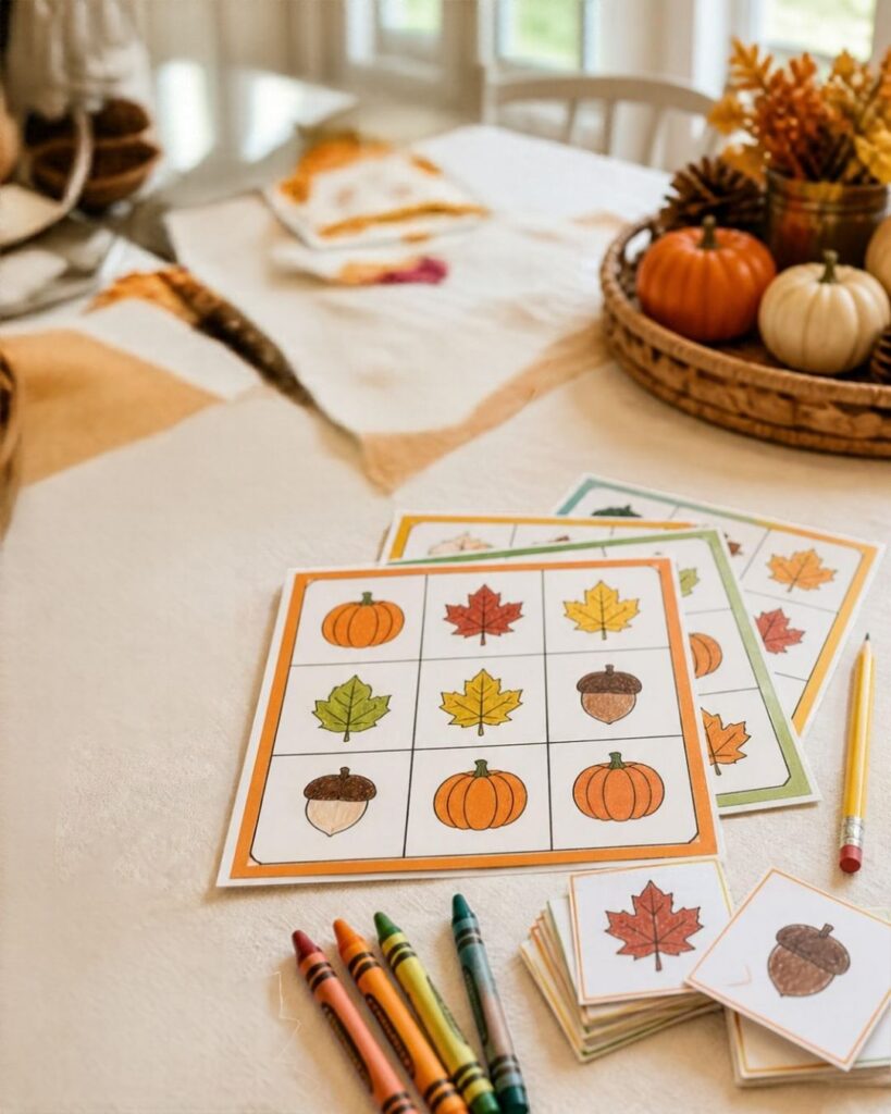 Thanksgiving-picture-cards-and-autumn-themed-game-materials-arranged-for-children
