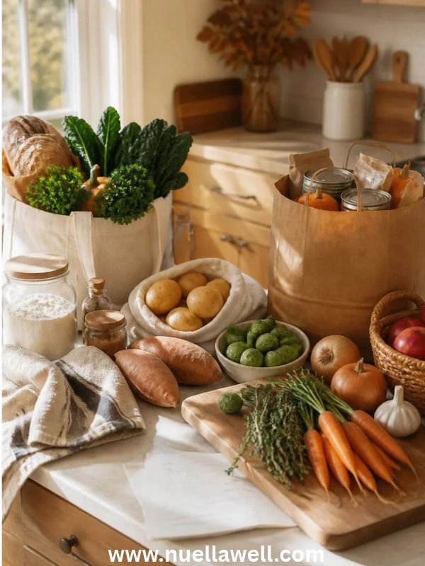 Thanksgiving-groceries-and-ingredients-organized-for-holiday-meal-preparation